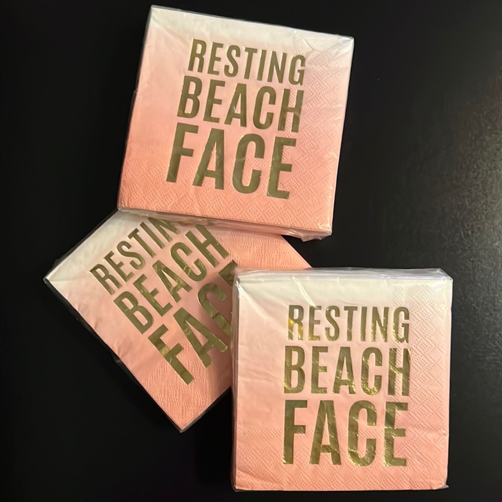 “resting beach face” gold foil on hombré cocktail napkin-3 packs of 20 each/-NWT
